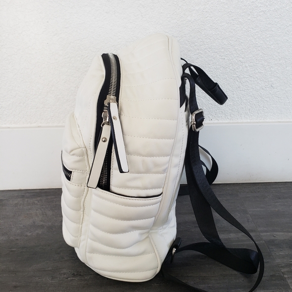 White Neiman Marcus Linear Quilted Backpack - Picture 2 of 4